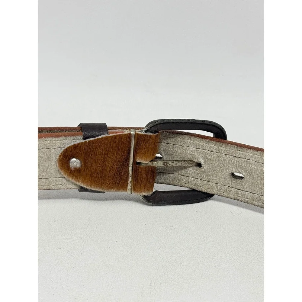 Handmade Vintage Hair on Hide Western Leather Belt New Old Stock Brown 48